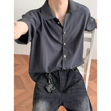 冰丝衬衣男痞帅休闲短袖上衣韩版垂感五分袖百搭衬衫dc204p35，男装T恤，星座204-3
