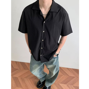 冰丝衬衣男痞帅休闲短袖上衣韩版垂感五分袖百搭衬衫dc204 p35图片
