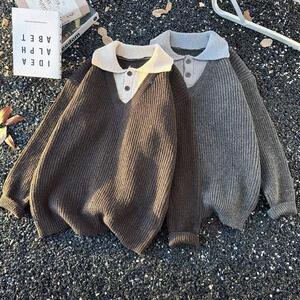 美式复古翻领针织衫男春季撞色保暖毛衣潮my85 p52图片