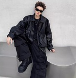 美式复古pu皮衣男春季潮牌宽松休闲两面穿皮外套py8565p75，男装皮衣，星座204-3