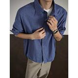 网图春季日系复古格子长袖衬衫男潮牌宽松休闲衬衣外套cs70p35，男装衬衫，星座204-3