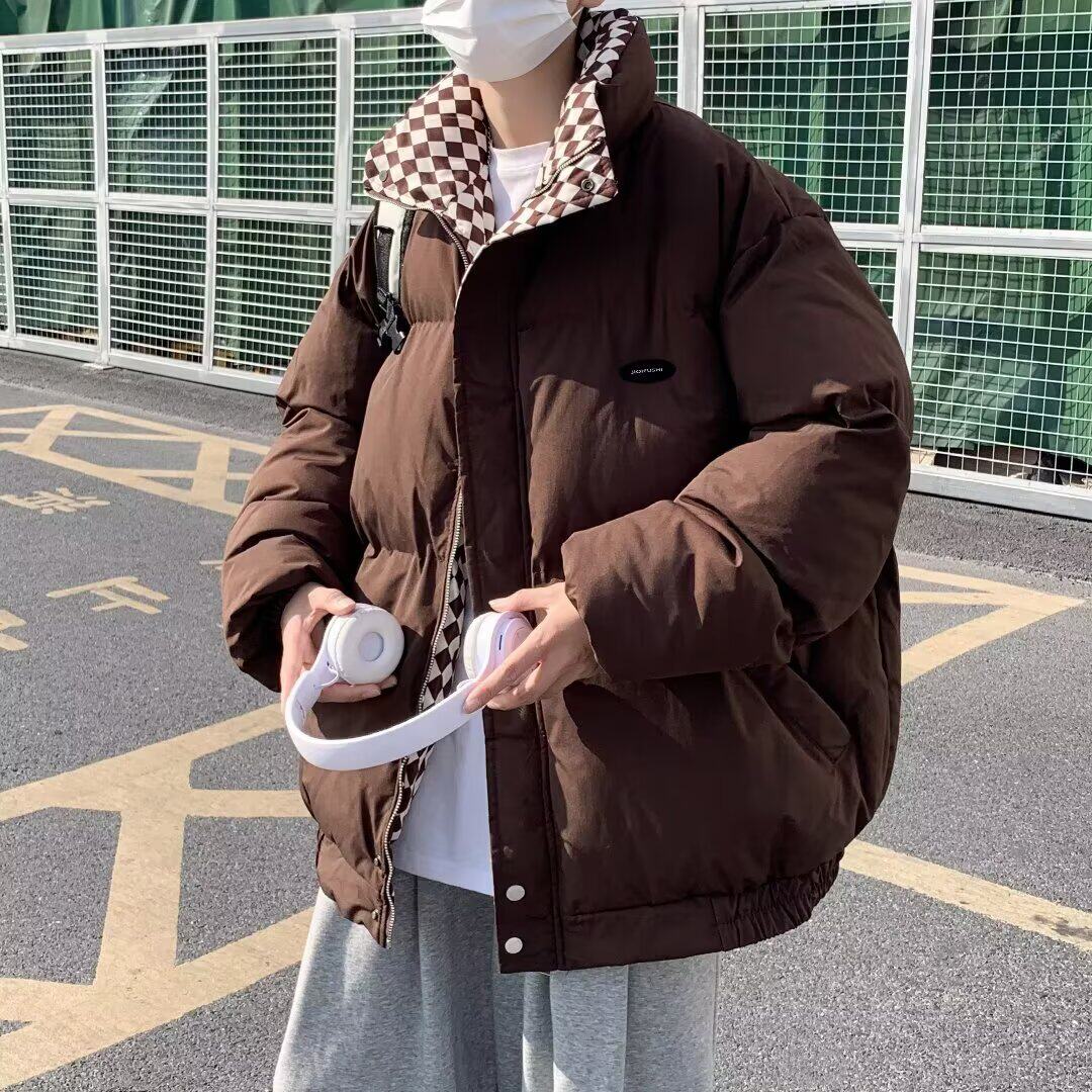 棋盘格棉衣外套男女冬复古港风宽松面包原宿棉服m9903p65,男装棉衣,星座204-3