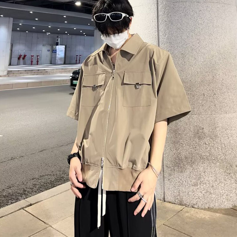 夏季小众短款短袖衬衫外套男金属设计工装衬衣潮dc778p45，男装T恤，星座204-3