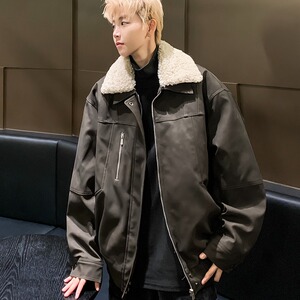 冬季复古毛领皮夹棉外套男加厚保暖美拉德皮衣机车棉衣m162 p100图片