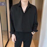 垂感长袖冰丝衬衫男秋季宽松情侣薄款翻领衬衣外套cs006p28，男装衬衫，星座204-3