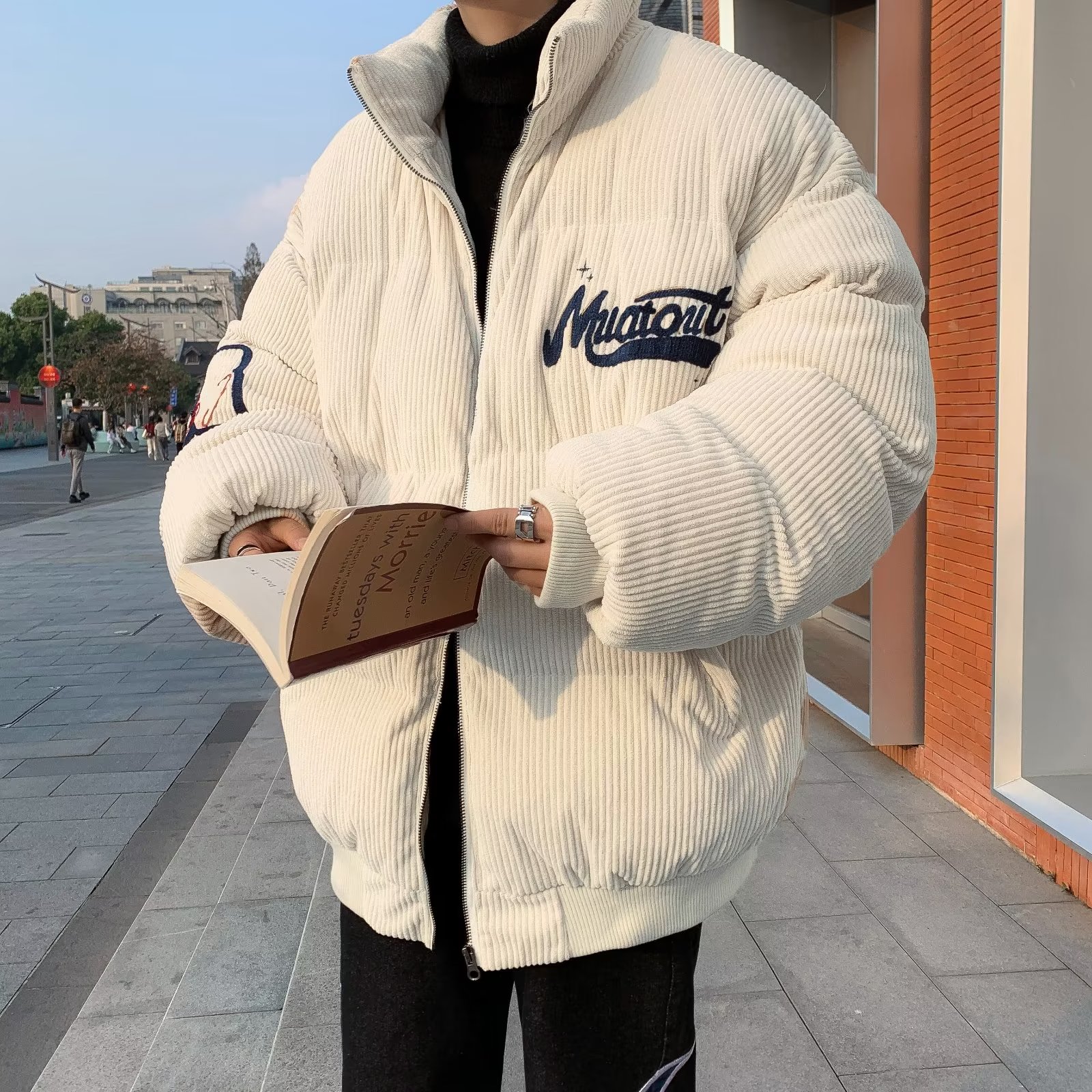 立领刺绣灯芯绒棉衣男冬季复古潮牌宽松加厚保暖外套m8055p80,男装棉衣,星座204-3