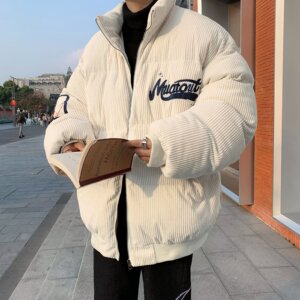 立领刺绣灯芯绒棉衣男冬季复古潮牌宽松加厚保暖外套m8055 p80图片