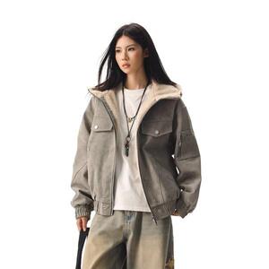网图 冬季加绒加厚连帽棉衣外套男宽松保暖棉服夹克m6057 p100图片