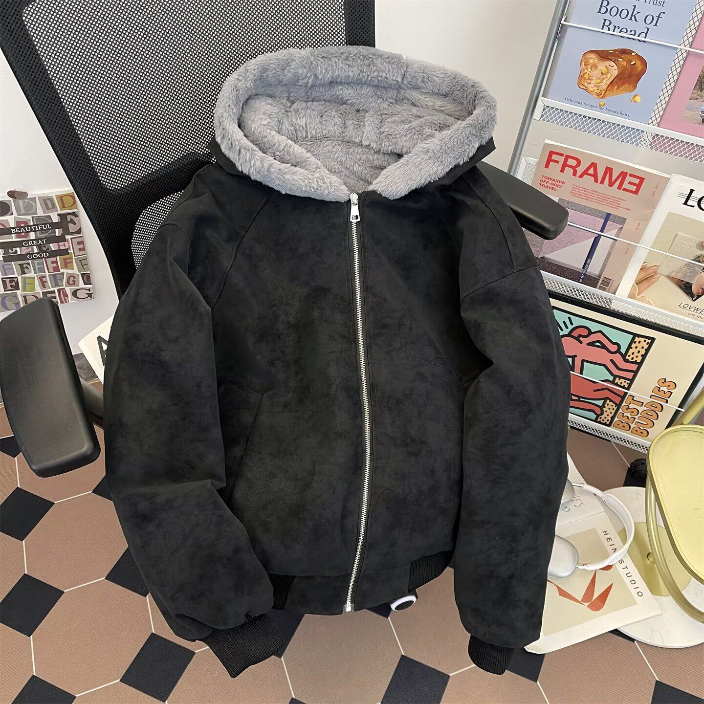 高品霜冻裂纹皮座山雕外套男女冬季美式PU皮夹克棉服m318p110,男装夹克,星座204-3