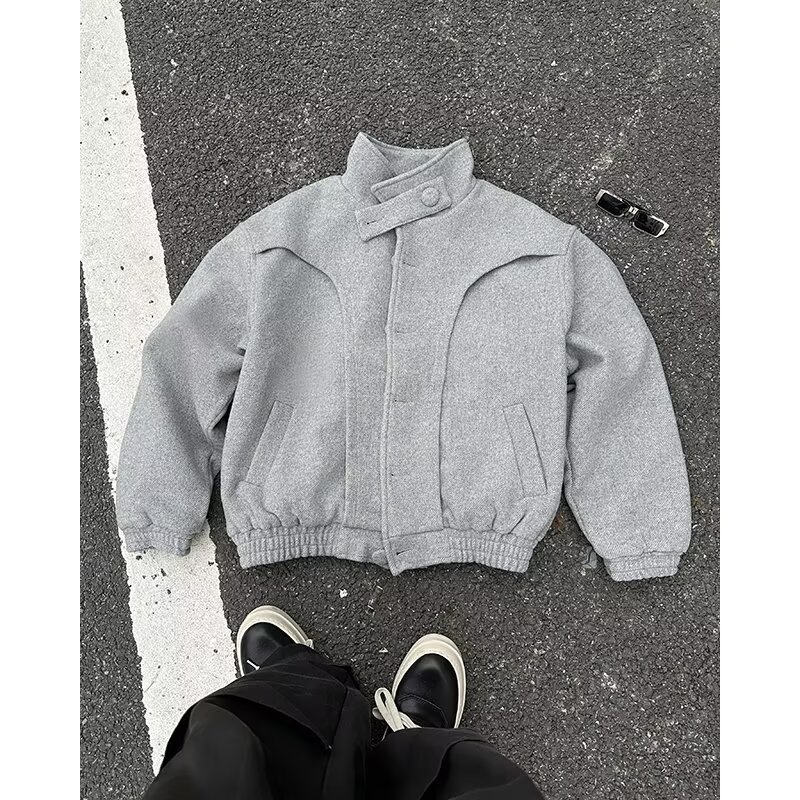 秋冬韩复古毛呢大衣男设计感韩版重磅解构立领外套ny3001p110,男装毛呢大衣,星座204-3