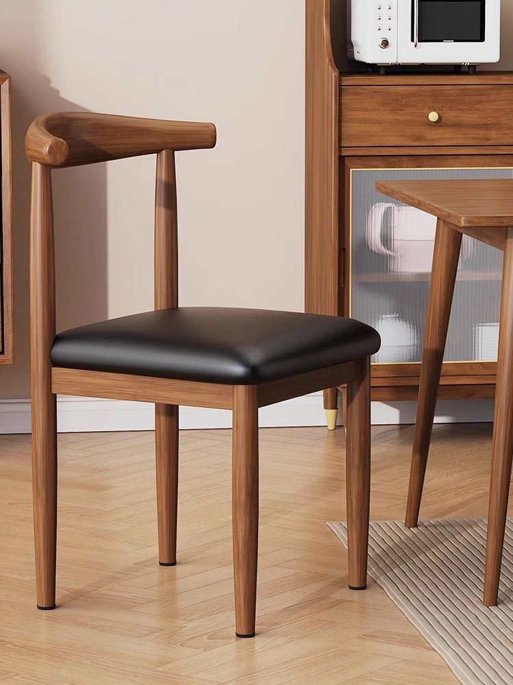 餐椅家用靠背椅子餐饮商用餐桌凳子现代简约太师椅彷实木牛角椅子