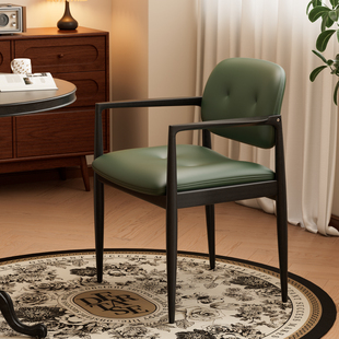 覆古实木餐椅家用椅子舒适软包靠背椅带扶手靠背椅饭厅凳子书房椅