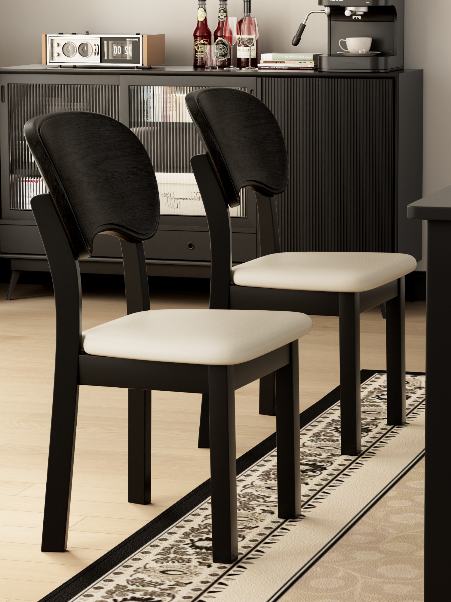 实木餐椅家用黑色软包凳子简约书房洽谈椅子靠背椅餐饮商用餐桌椅