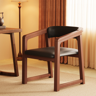 实木椅子靠背椅家用扶手茶椅中古餐椅轻奢主人椅中式茶桌专用凳子