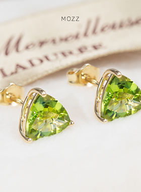 Mozz新款天然橄榄石18k金耳钉 绿光森林彩宝气质女耳饰轻奢高级感