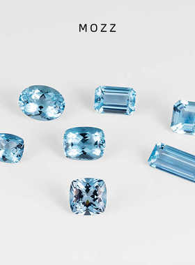 Mozz天然圣玛丽亚色海蓝宝精品裸石戒指吊坠项链 18k金私人订制女