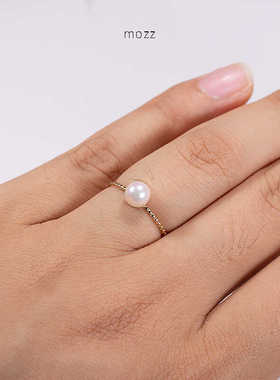 Mozz高亮Akoya戒指18K金天然海水小珍珠宝礼物爱心极简时尚婚戒女