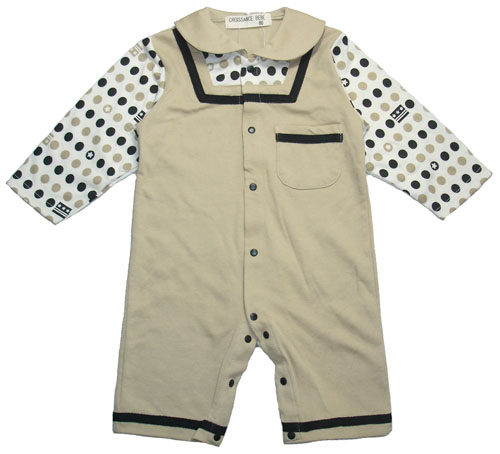 乐天BABY*日单 3-6个月浅土黄涤棉长袖哈衣爬衣连体衣