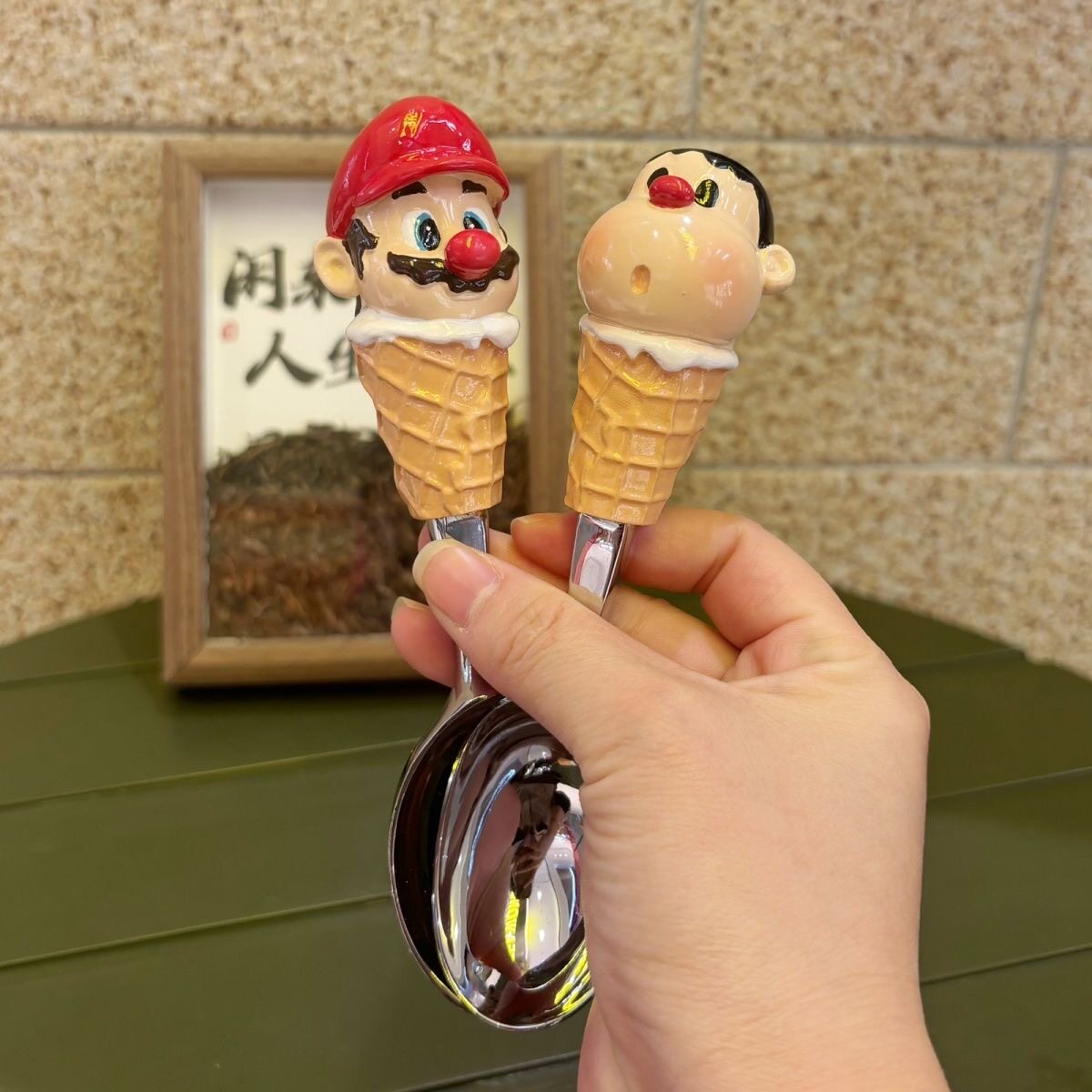胖虎马里奥西瓜勺子可爱卡通高颜值冰淇淋甜筒餐具勺子饭勺食品级