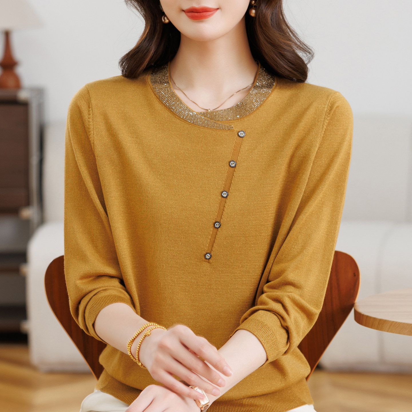 鄂尔多斯市妈妈春装2026新款针织打底衫T恤上衣女中老年洋气小衫,女装/女士精品,毛针织衫,淘宝优惠券,粉丝福利购,淘宝优惠卷