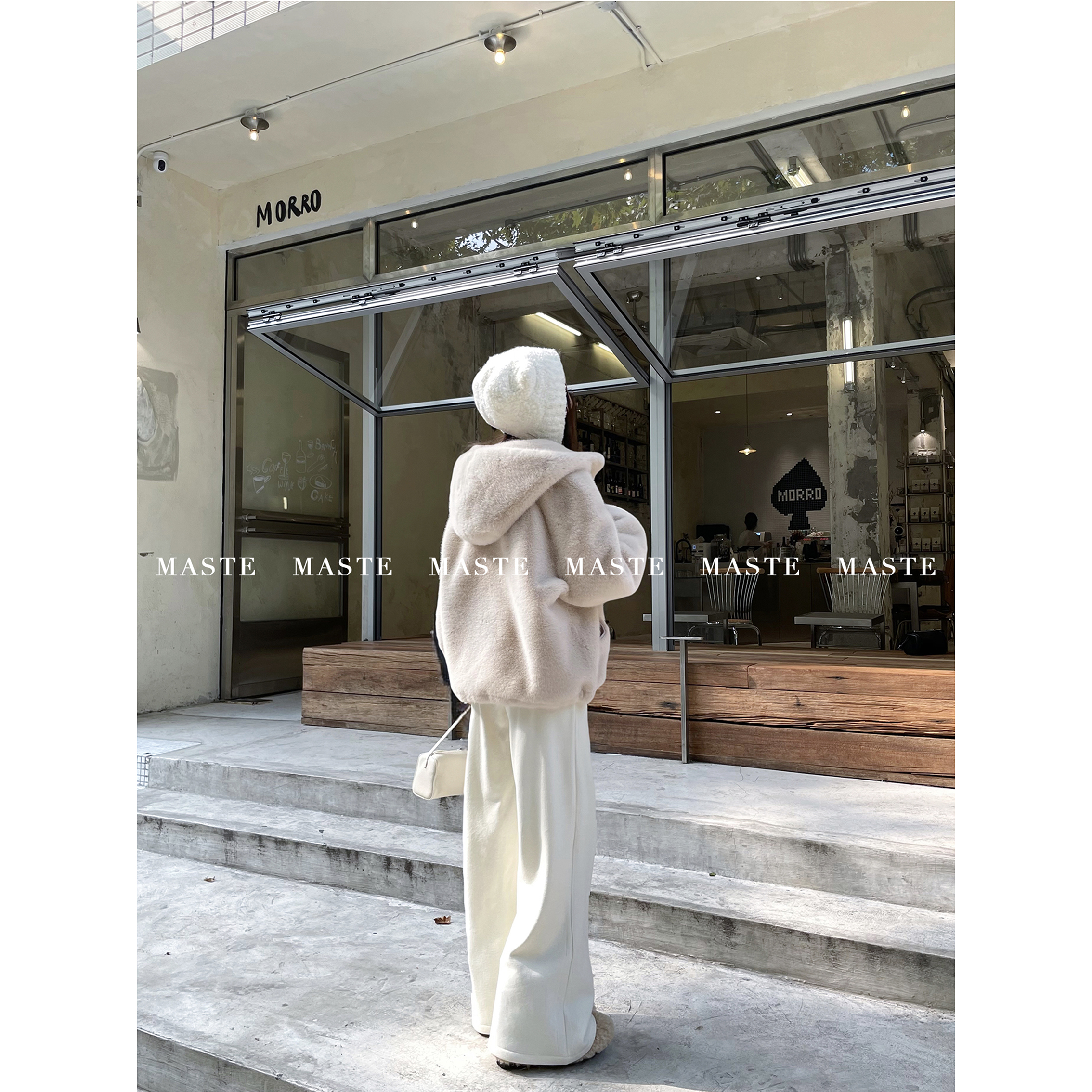 MASTE 暖意轻行 糯米毛呢发热阔腿加绒休闲长裤