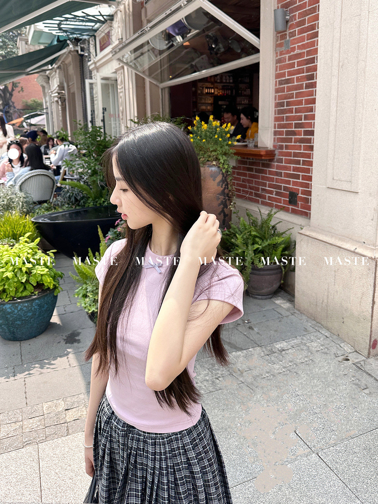 maste 甜点正肩t 显身材修身显瘦夏日设计感t恤女 基础辣妹短袖