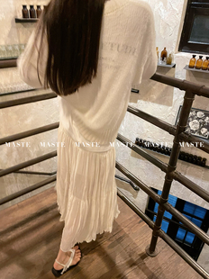 MASTE 影中水 叠穿感时髦内搭长袖字母T恤+圆领镂空针织衫两件套