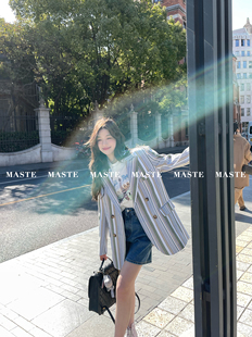 MASTE 莫吉托 春夏亚麻棉西装外套 中长款休闲设计感外套女