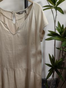 Sandwich三文治女装复古印花V领欧根纱拼接苎麻短袖文艺气质T