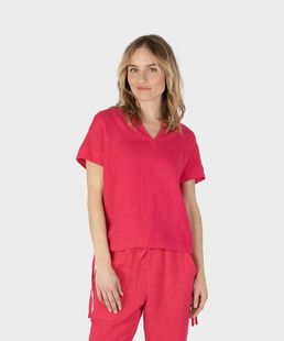 Sandwich_三文治荷兰设计师 夏装女V领休闲全麻短袖套头上衣2062