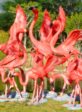 火烈鸟动物喷泉商场美陈景观雕塑