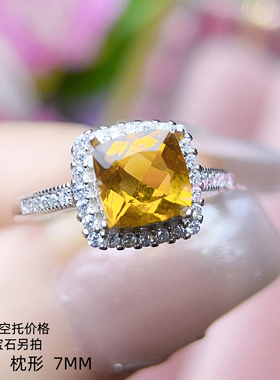 925银戒指空托 枕形7MM 镶嵌用银戒托开口指圈戒指银托