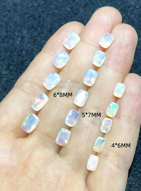 天然欧泊裸石戒面 刻面长枕形4*6MM-6*8MM 欧泊原石配石
