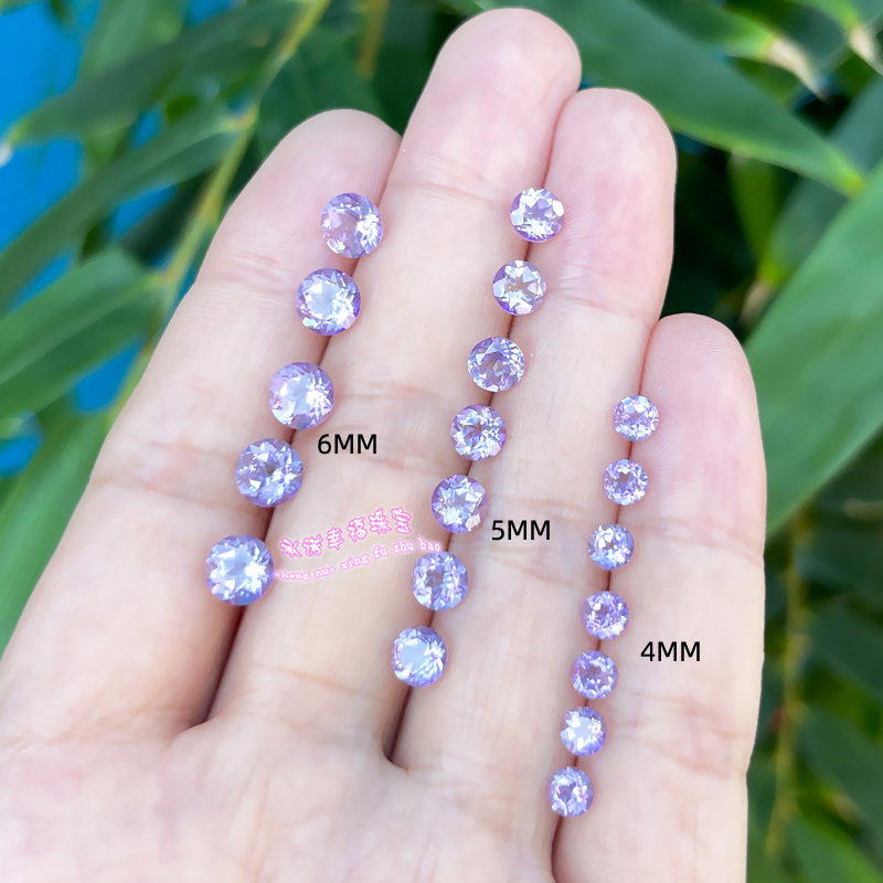 天然紫色托帕石裸石戒面圆形