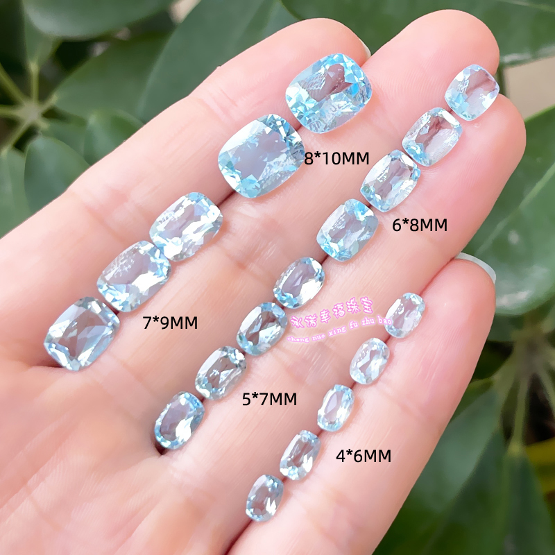 天然托帕石戒面长枕天空蓝托帕石