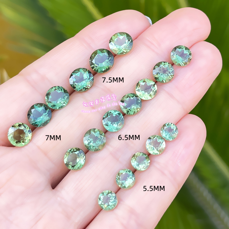 天然绿色磷灰石裸石戒面圆形