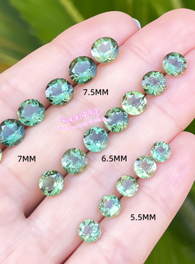 天然绿色磷灰石裸石戒面 圆形5.5MM 6.5MM 7MMM7.5MM 磷灰石原石