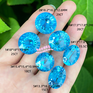 天然托帕石裸石戒面 瑞士蓝 圆形椭圆形打克拉 托帕石原石配石