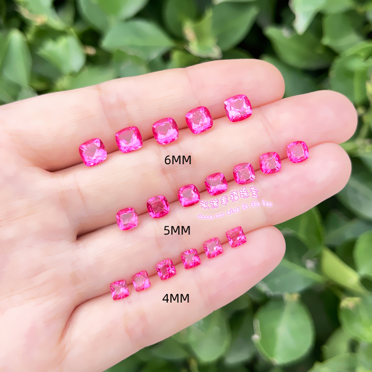 天然深粉色托帕石裸石戒面方形