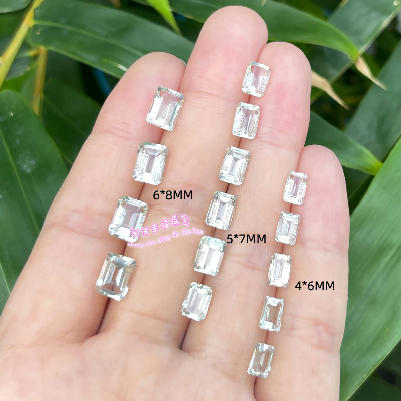 天然绿水晶裸石戒面 长方形4*6 5*7 6*8MM 绿水晶原石配石