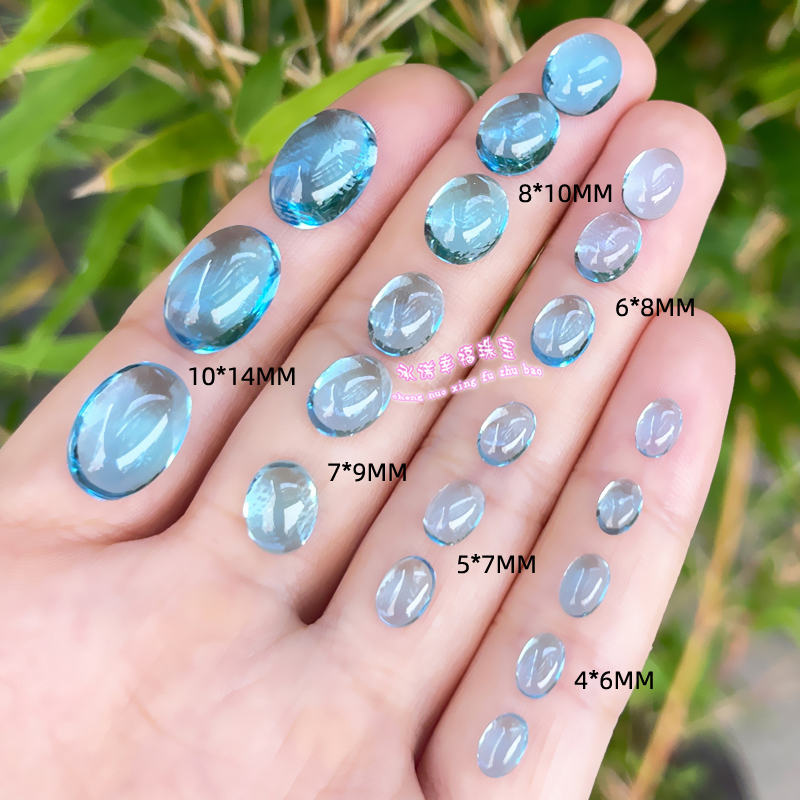 天然瑞士蓝蛋面托帕石椭圆形