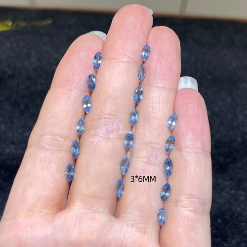 天然海蓝宝裸石戒面 马目形3*6MM 超级圣玛利亚色海蓝宝原石