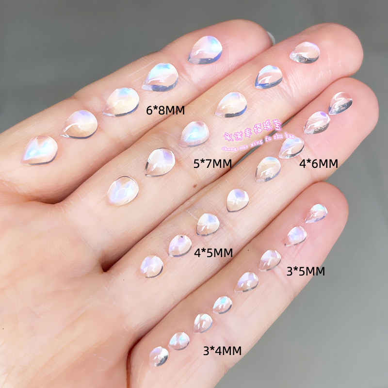 天然蓝月光石裸石戒面 水滴形3*4MM-6*8MM 月光石原石配石