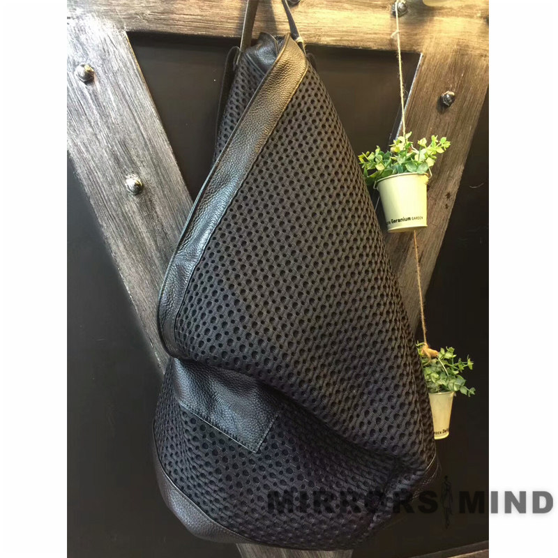 2025欧美不规则超大个性透气网料牛皮拼接旅行大容量双肩桶型背包,箱包皮具/热销女包/男包,双肩背包,淘宝优惠券,粉丝福利购,淘宝优惠卷