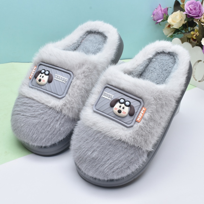 冬季中大童新款男孩居家加厚保暖棉拖鞋儿童毛绒居家室内防滑厚底