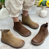 真皮复古短靴子女秋冬季 2025新款 平底春秋单靴休闲小踝靴切尔西靴