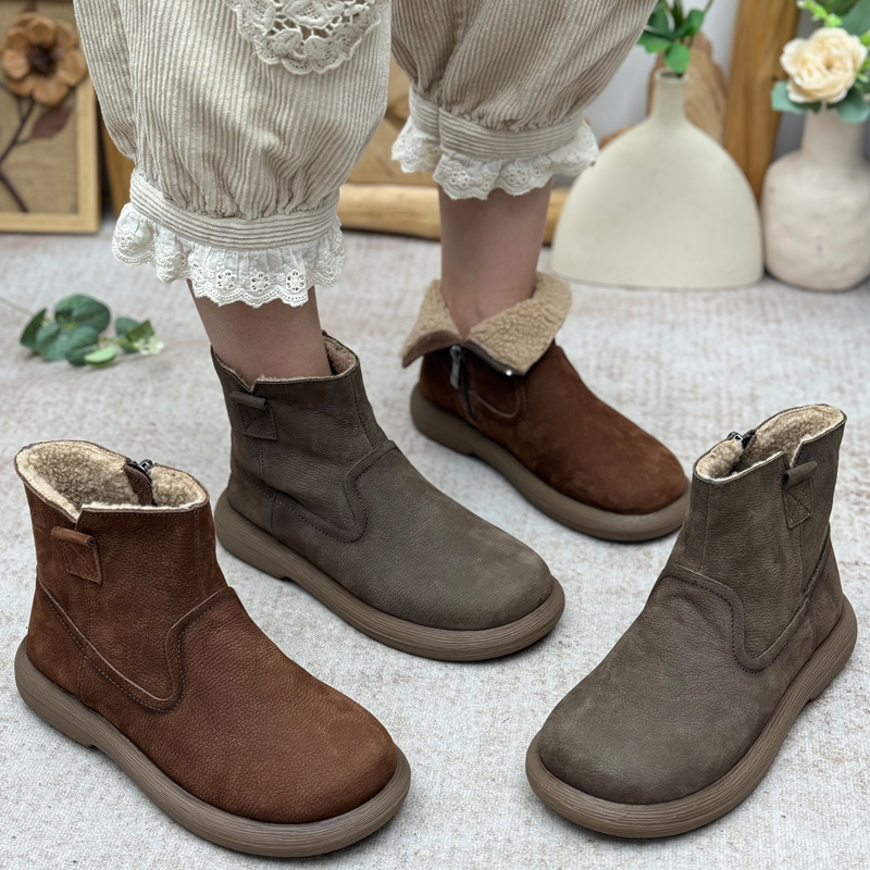 真皮短靴女冬季短靴加绒加厚