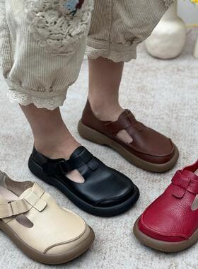 复古牛皮鞋2025春季新款手工真皮休闲平底鞋浅口单鞋文艺牛皮女鞋