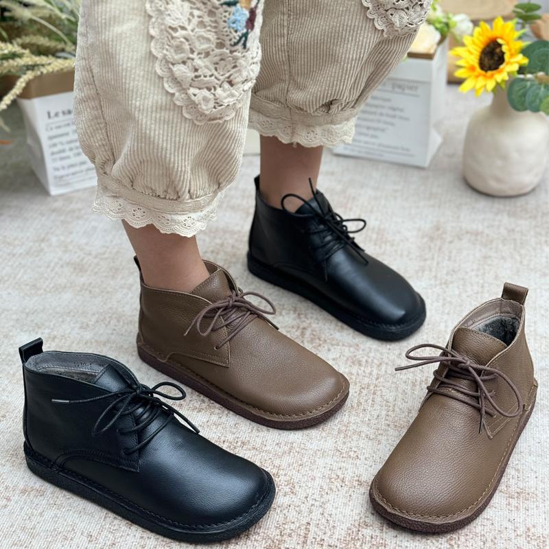 平底牛皮复古加绒马丁靴女森女系