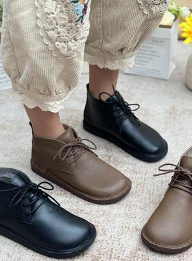 手工真皮加绒短靴保暖棉鞋复古休闲2025冬季新款马丁靴黑色鞋子